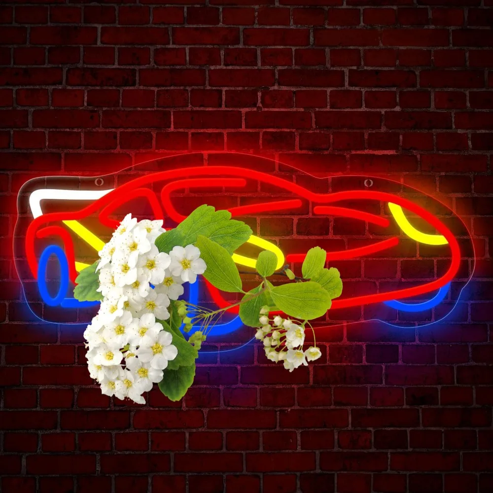 Red Yellow Blue Car Shape Neon Light for Garage Decor Man Cave Bar Gaming Room Automotive Themed LED Sign Speed Passion Modern