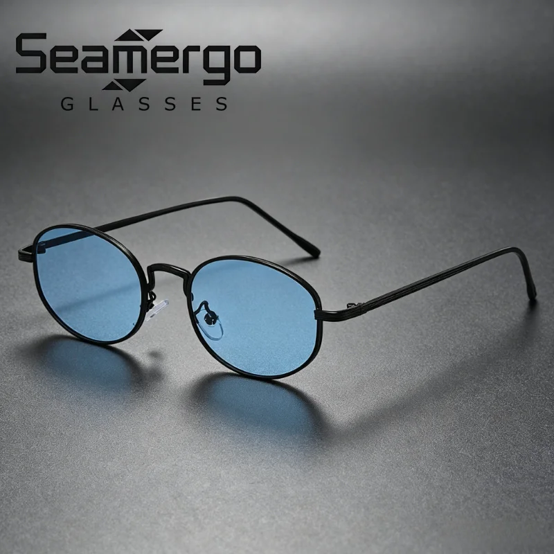 SEAMERGO Fashionable Sunglasses Simple and Delicate Borders and Colorful Lenses Retro Oval Style Sun Glasses UV400 Resistant