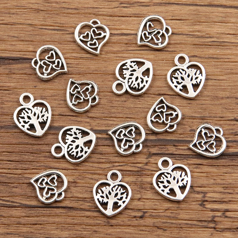 60PCS 2 Size Style Picture Color Hollow Heart Charms Tree Geometry Pendant Metal Alloy DIY Necklace Bracelet Earrings Marking