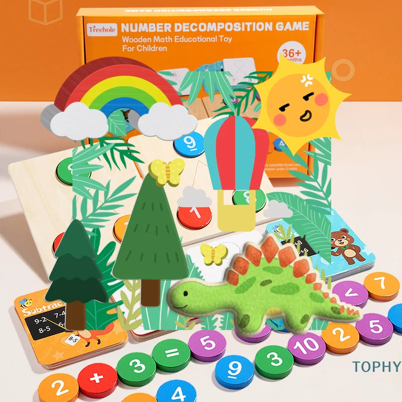 أطفال الرياضيات التعليم المبكر وسائل تعليمية خشبية التحلل الرقمي الحساب لعبة مونتيسوري عدد الإدراك العد اللعب #1