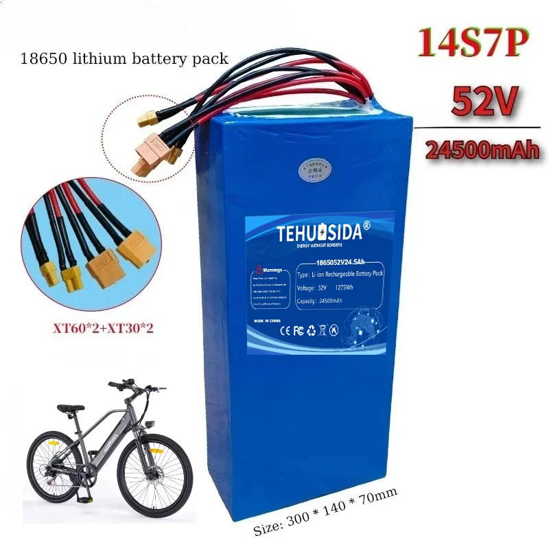 52V 24500mAh 14S7P 18650 Lithium-ion Battery, Suitable for 1000W To 1500W Devices, Can Be Used in Electric Bicycles, Tricycles