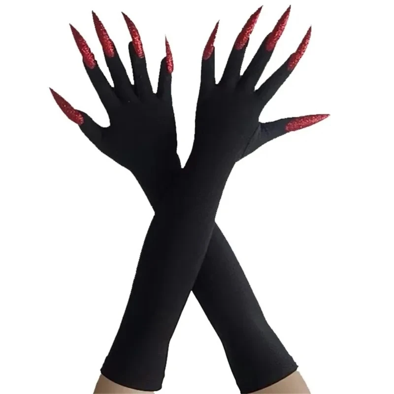 1pair Halloween Gloves Scary Nails Gloves Long Gloves Monsters Wolf Handwear for Costume Parties