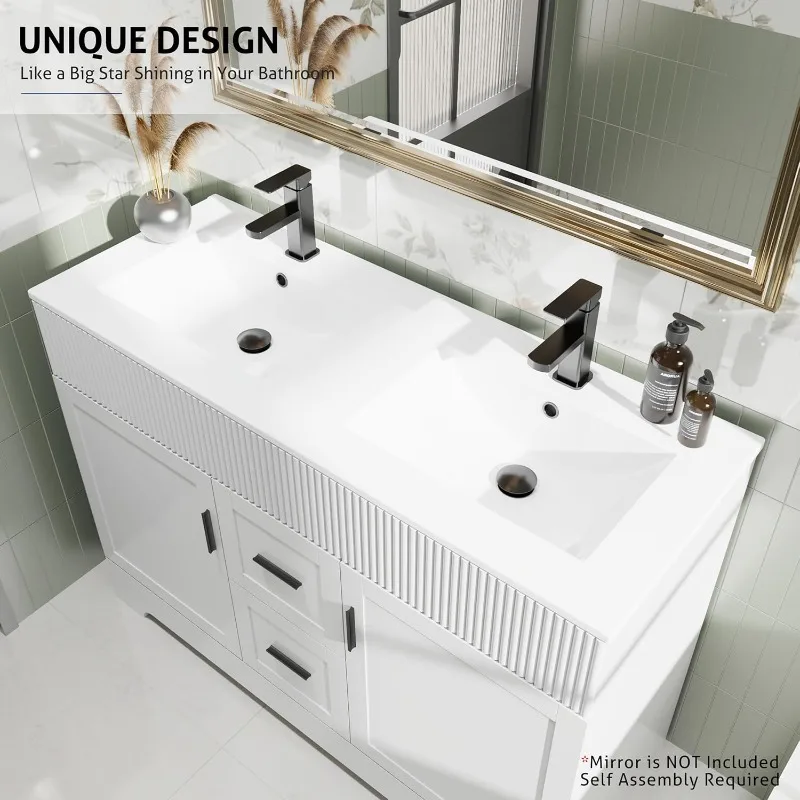 home.48" Lavabo da bagno combinato con superficie verniciata, mobiletto moderno con cassetti e linee ondulate decorative, sottopiano D
