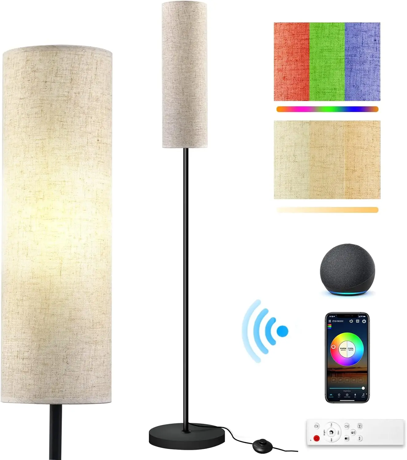 

Rgb Floor Lamp Led Smart: Standing Lamp Work With Alexa & Google Home | Tall Modern Bright Corner Lamps With Remote & Wifi App