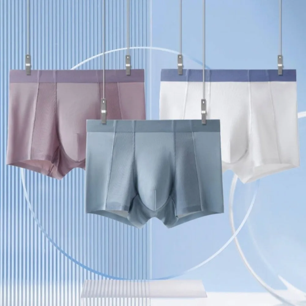 أزياء بسيطة رقيقة الرجال الحرير الملاكم ملخصات منتصف الخصر شبكة الحرير الجليد الملاكمين الملابس الداخلية الملابس الداخلية للرجال الهدايا #4