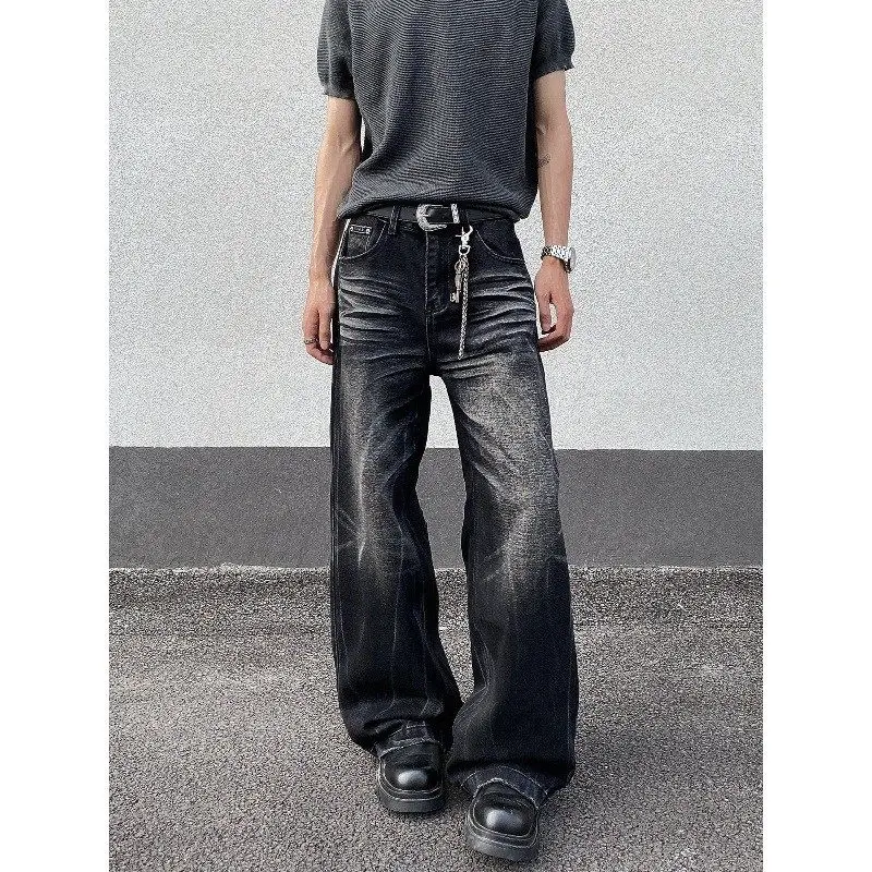 

Retro Waed American High Street CleanFit Men's Loose Straight Leg Jeans Trendy Brand Cool Micro Flare Pants Casual Wear