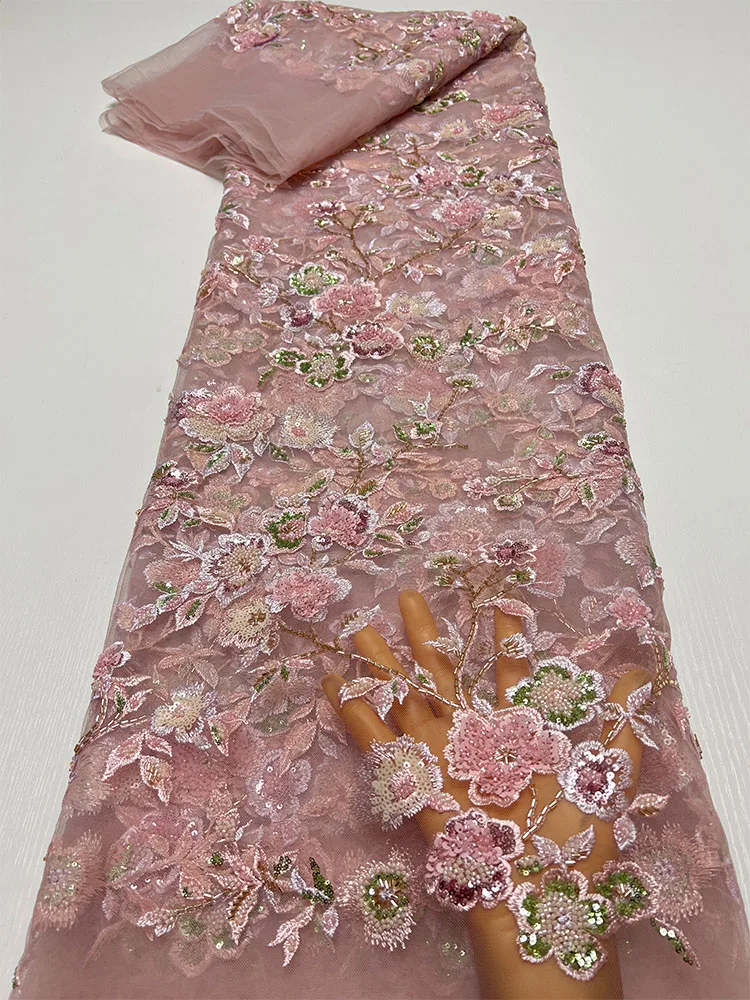 

Розовая ткань с вышивкой Me, модная ткань-труба из бисера, ткань для свадебного платья, вечернего платья, индивидуальный растительный цветочный узор