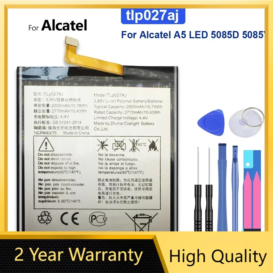 

2800mAh, TLP027AJ, Battery For Alcatel A5, For LED OT 8085D, 5085Y, Idol 5, OT-6085D, For PULSEMIX 5085C, For TCL 750, X1 PLUS