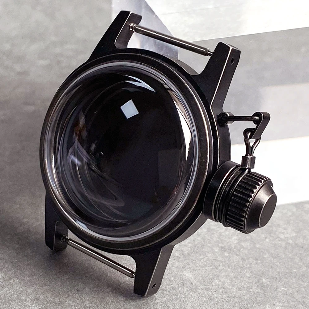 36mm Black/Silver Watch Case Domed Sapphire Crystal Big Crown For Frogman Style Fit NH35 NH36 ETA2824 PT5000 20ATM Screw Crown