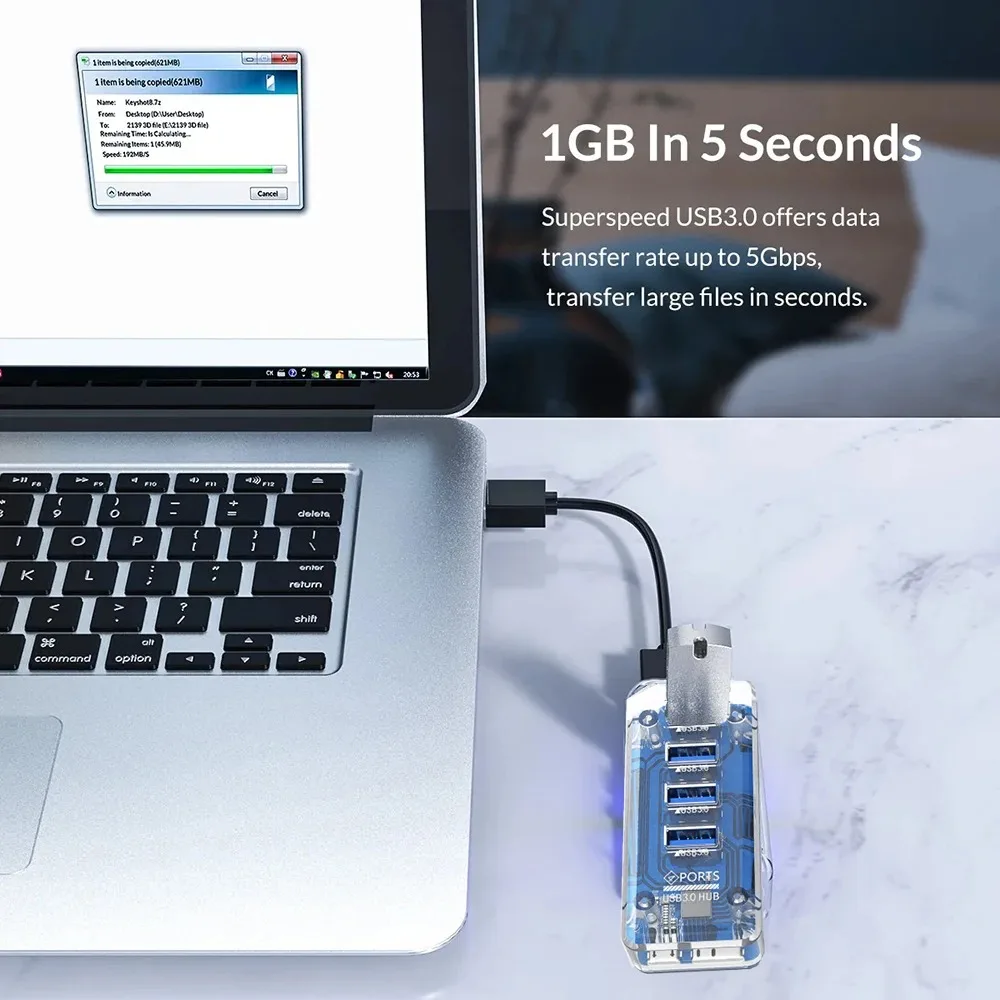 Прозрачный USB-концентратор, мульти-4-портовый высокоскоростной разветвитель USB3.0, порт питания Micro USB, док-станция USB для ноутбука, ПК, адаптер OTG