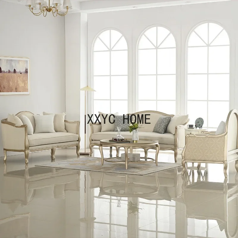 

American-Style Solid Wood Sofa Modern Light Luxury Living Room Home Small Apartment Fabric Sofa
