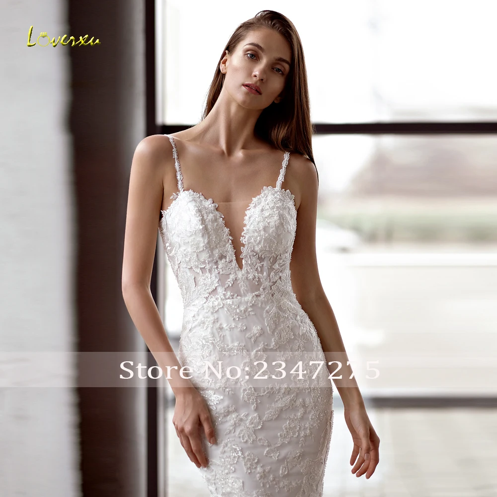 Loverxu Mermaid Sexy Wedding Dresses Sweetheart Spaghetti Straps Vestido De Novia Lace Appliques Beading Custom Made Bridal Gown