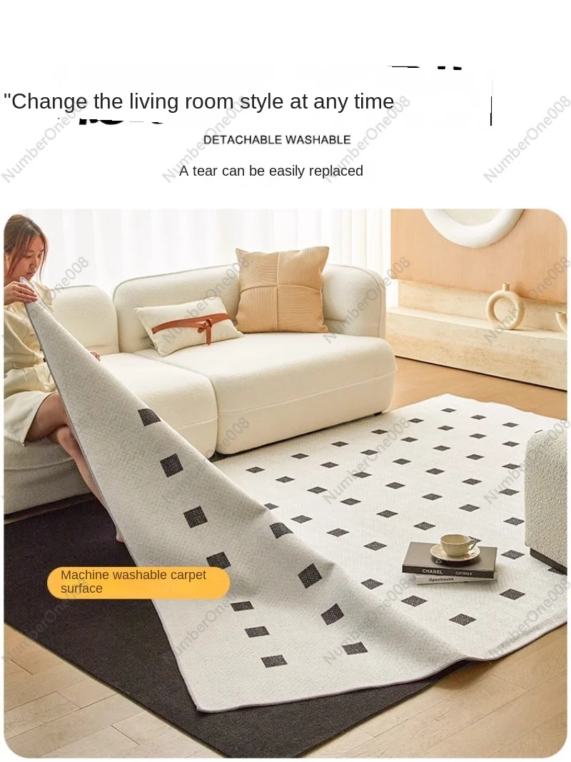 [Double-Layer Removable and Washable Machine Wash] Cream Style Carpet Living Room New Non-Adhesive Floor Mat Sofa and Tea Table