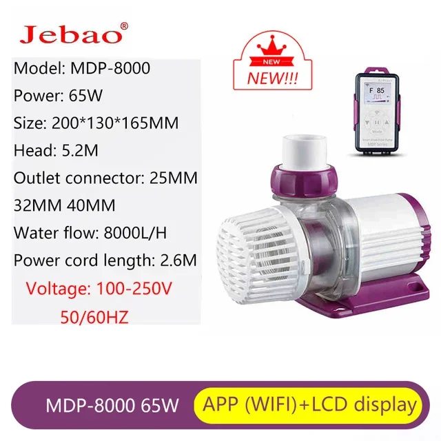 DC 24V 65W 8000L/H Jebao MDP ADP Series New LCD Display With Wifi Control MDP- 8000 Fish Tank Aquarium Water Oxygen Pump 5