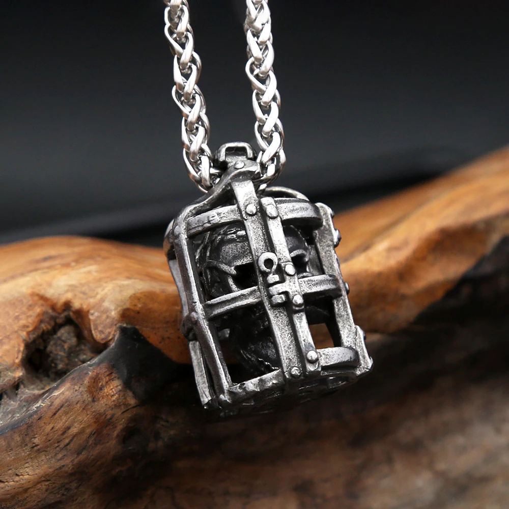 

Vintage Gothic Cage Skull Pendant Necklace Punk Hip Hop Black Skull Necklaces For Men Boys Fashion Biker Jewelry Halloween Gifts