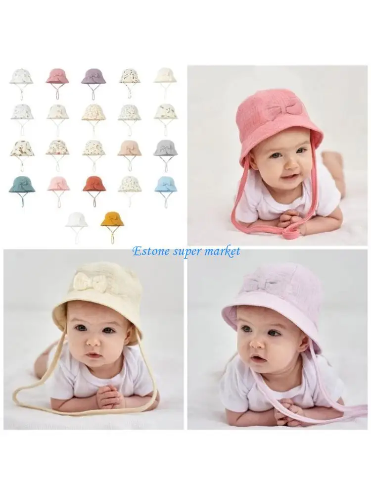 090B Kids Sun Hat Toddlers Cotton Bucket Caps Baby Fisherman Hat Wide Brim