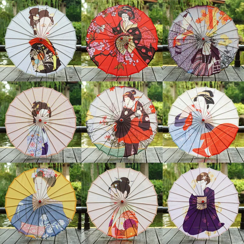 82CM Antique Oil Paper Umbrella Japanese Decor Lady Samurai Silk Umbrella Store Corridor Ceiling Decoration Kimono Photography