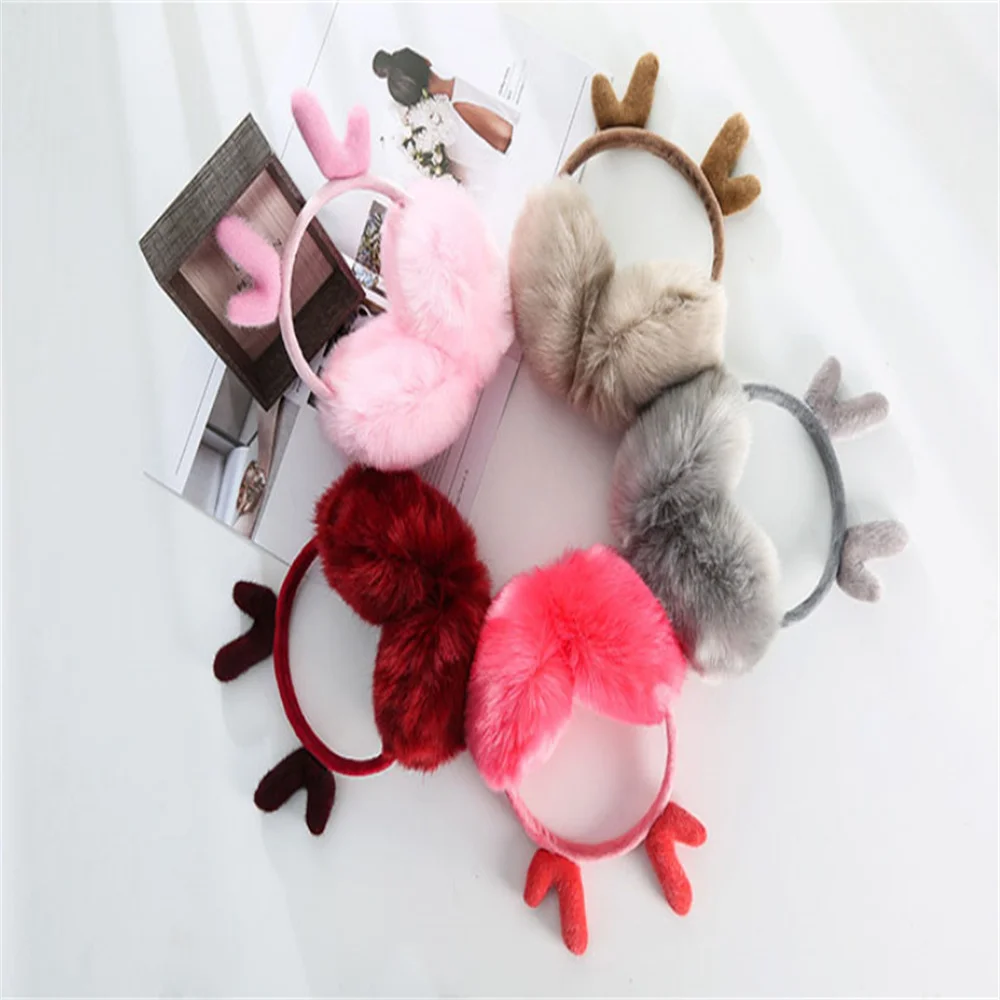 Christmas Ear Muffs Winter Earmuffs Warm Deer Antlers Earmuffs Women Headphones Ear Protection New Fur Elk Earmuffs Soft Cute