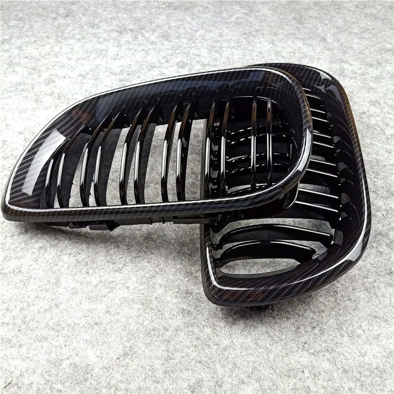 One Set Glossy Black Dual Line Mesh Grille Car Bumper Front Grilles For BMW 3 Series E46 4 Doors 2002-2004