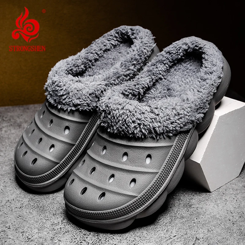 

STRONGSHEN Winter Men Women Slippers Warm Furry Slippers Indoor Home Cotton Shoes Men Fur Slides Casual Plush Slides Flip Flops