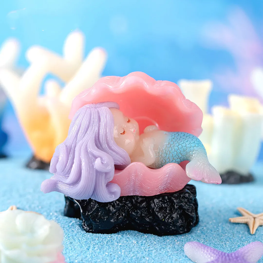 Miniatures Cute Simulation Coral Mermaid Micro Landscape Ornaments For Aquarium Decorations Fish Tank Accessories Home Decor