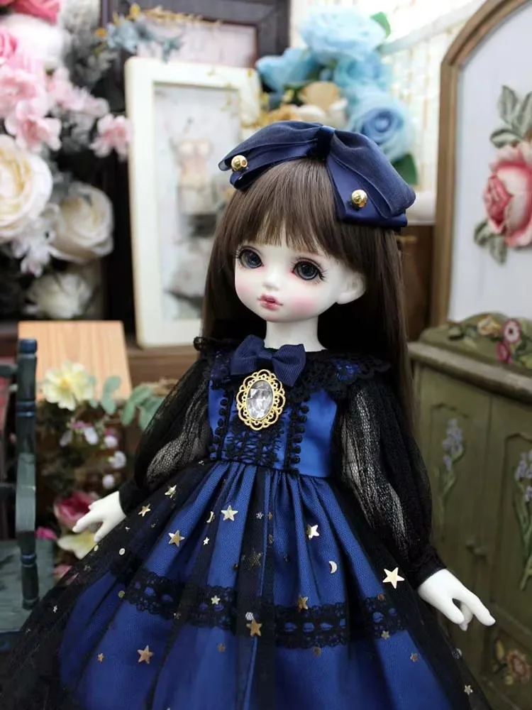 

Retro Blue Star Print Dress And Hair Clips Accessory Set for 1/6 1/4 1/3 BJD SD DD Blyth Dolls - Doll Clothes And Hair Accessori