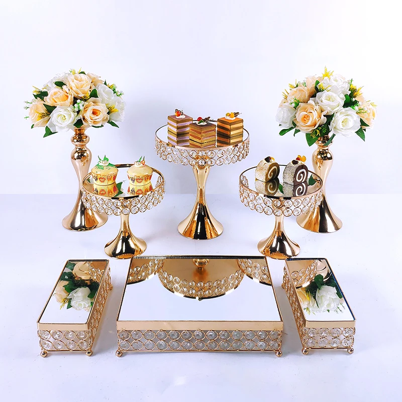 Gold Silver 6- 15pcs  Electroplate Metal  Crystal Cake Stand Set Display Wedding Birthday Party Dessert  Cupcake Plate Rack