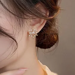 Japanese And Korean Style Fashion Simple Exquisite Snowflake Inlaid Rhinestone Earrings Ladies High Quality Charm Party Holiday