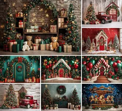 Mehofond Photography Background Christmas Gingerbread Wood Door Gifts Xmas Tree Kids Family Portrait Decor Backdrop Photo Studio