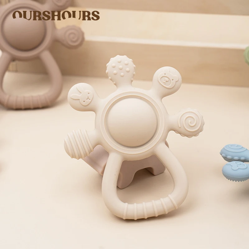 طفل سيليكون عضاضة حشرجة الموت اللعب BPA الحرة النخيل تصميم لعبة مضغة للرضع هدايا الوليد سهلة قبضة ألعاب التسنين للأطفال