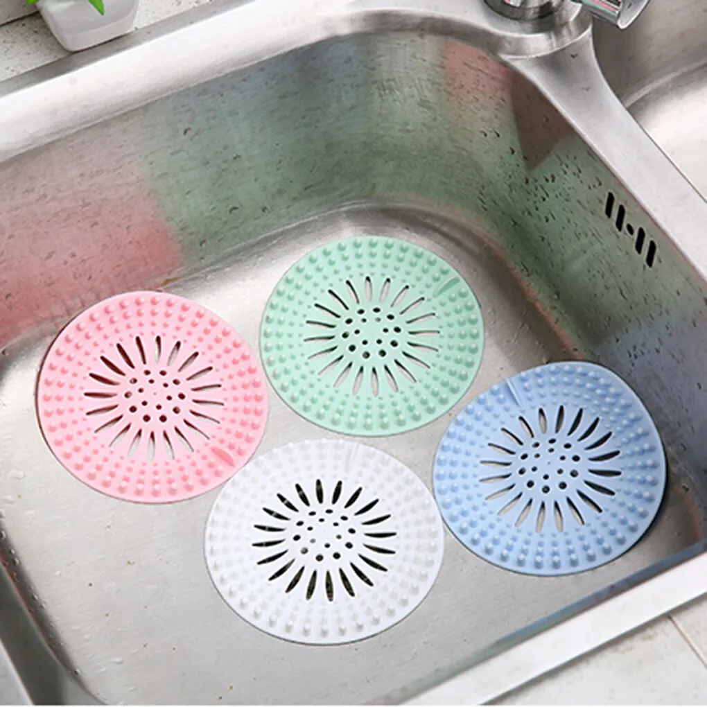 Silicone Hair Sink Filter Round Strainer Kitchen Bathroom Shower Floor Drain Anti-Blocking Cover Net