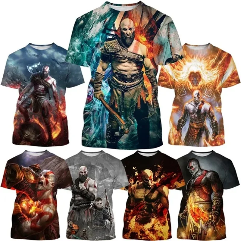 3D Printing God Of War T-shirt For Men Short-sleeved Personality Fighting Game Tee Tops Round Neck Plus Size T-shirts