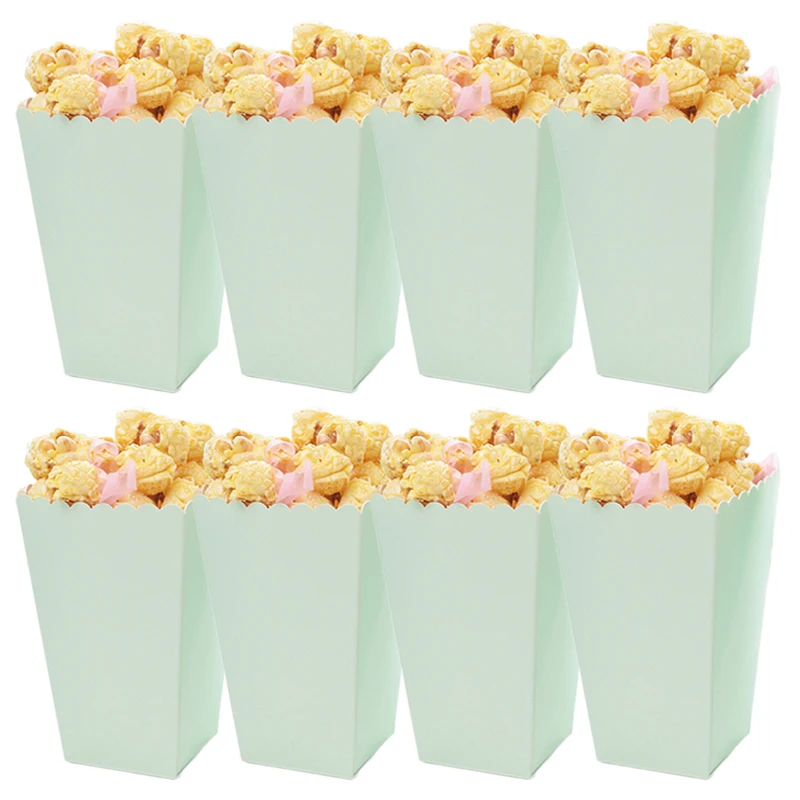 Boîtes à pop-corn vert menthe, 8 pièces, boîtes d'emballage jetables pour bonbons, biscuits, collations, réception-cadeau pour bébé, fournitures d'emballage pour fête d'anniversaire pour enfants