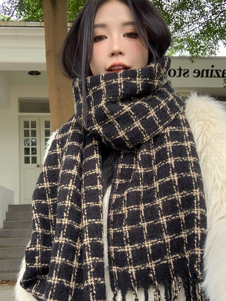 New Sweet Knitted Scarf Headscarf Winter Women Ladies Men Preppy Plaid Warm Scarve Pashmina Mujer Male Stoles Foulard Wrap Shawl