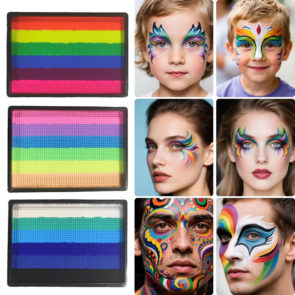 UV Glow-in-the-Dark Rainbow 6 Colors Water Activated Face Body Paint Fluorescent Neon for Halloween Christmas Music Festival