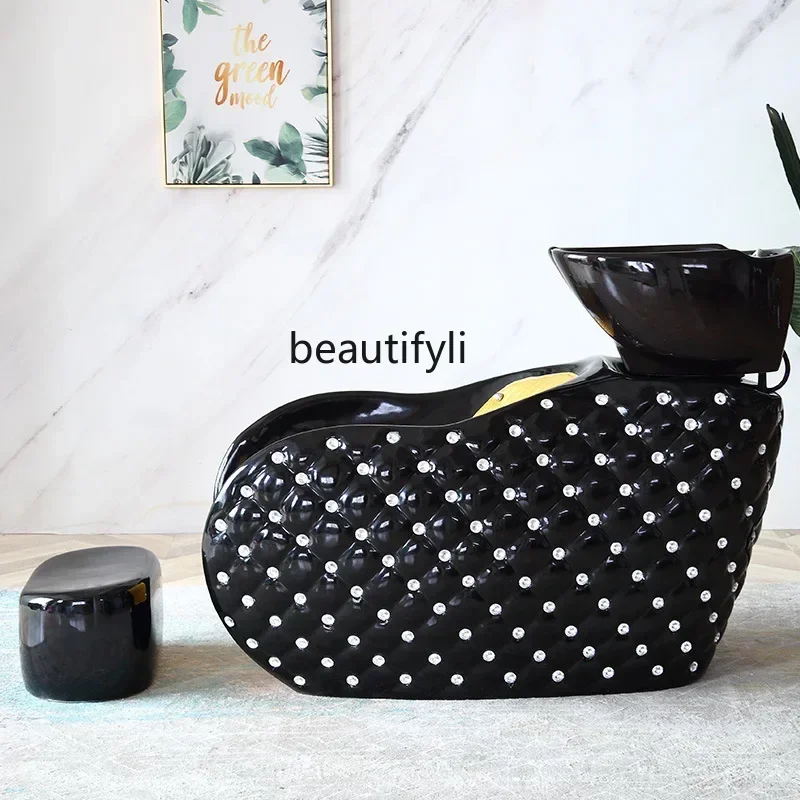 

YH Lying Half Shampoo Chair Barber Shop Ceramic Basin Flushing Bed Massage Couch with Pedal