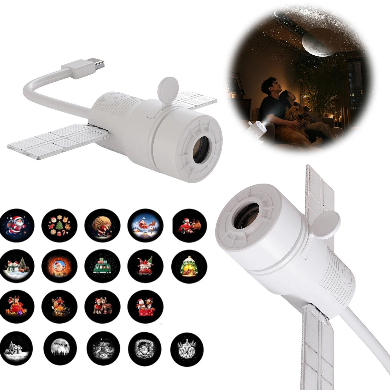 USB Galaxy Star Projector 2 in 1 Night Light 360 Flexible Gooseneck Replaceable Film Cards Dual Mode Kids Bedroom Ceiling