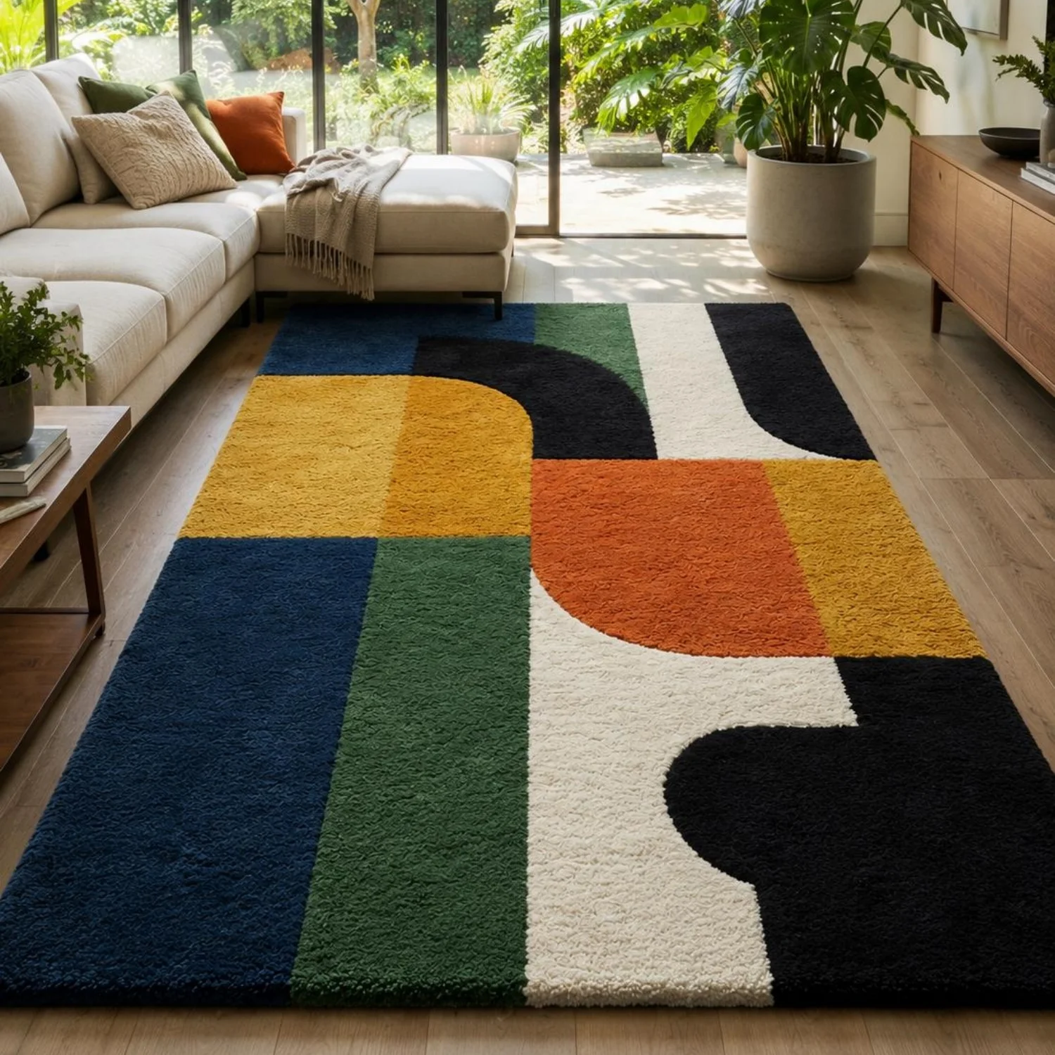 Room Decor Rug, Geometric Color Block Arch Print Area Carpet, Modern Abstract Shaggy Floor Mat, Soft Non Slip Rug for Bedroom, Rugs for Livingroom, Indoor Home Decor, Large Rectangle Decorative Floor Rug For
