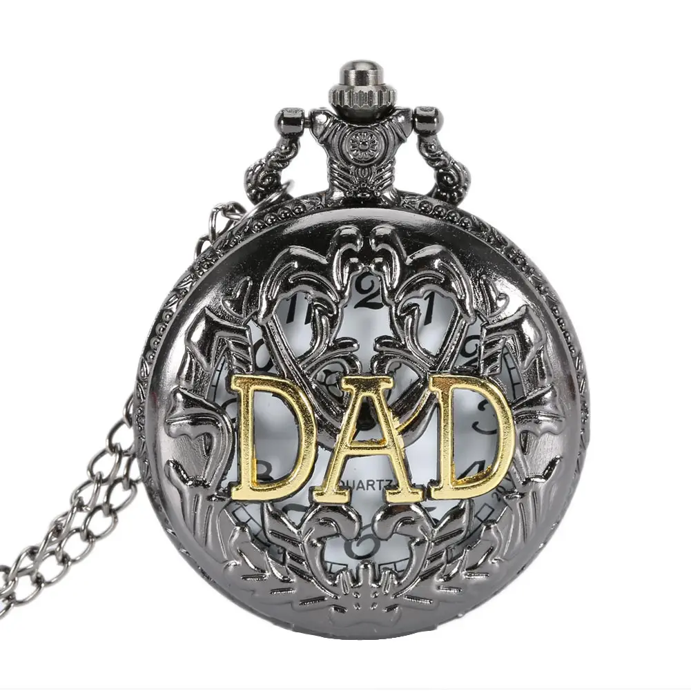 Man Watch Vintage Hollow DAD Design Pocket Watch Pendant Necklace Men Happy Father\'s Day Chain Clock Gifts Watch On Chain