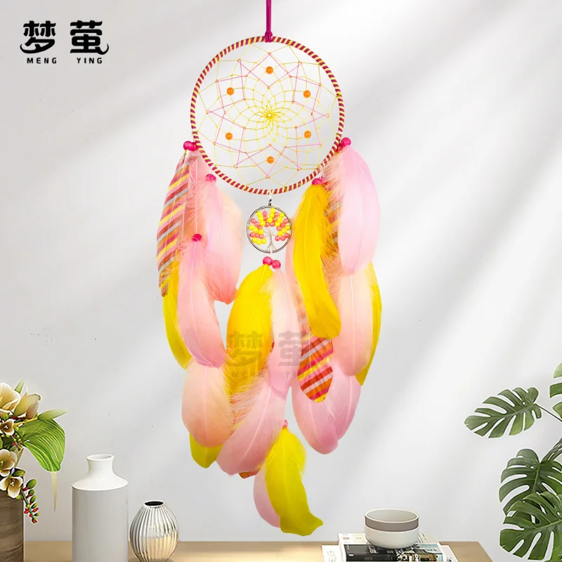 

Girly Dopamine Dreamcatcher Wind Chime, Handwoven Hanging Ornament, Colorful Creative Gift, Boho Room Decor