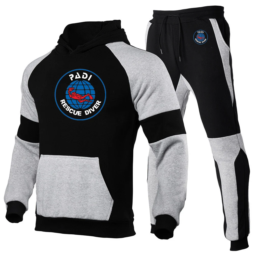 

Scuba Driver Padi Men's autumn sets of round-neck sweatshirts and jogging pants autumn fashion outdoor fitness and casual