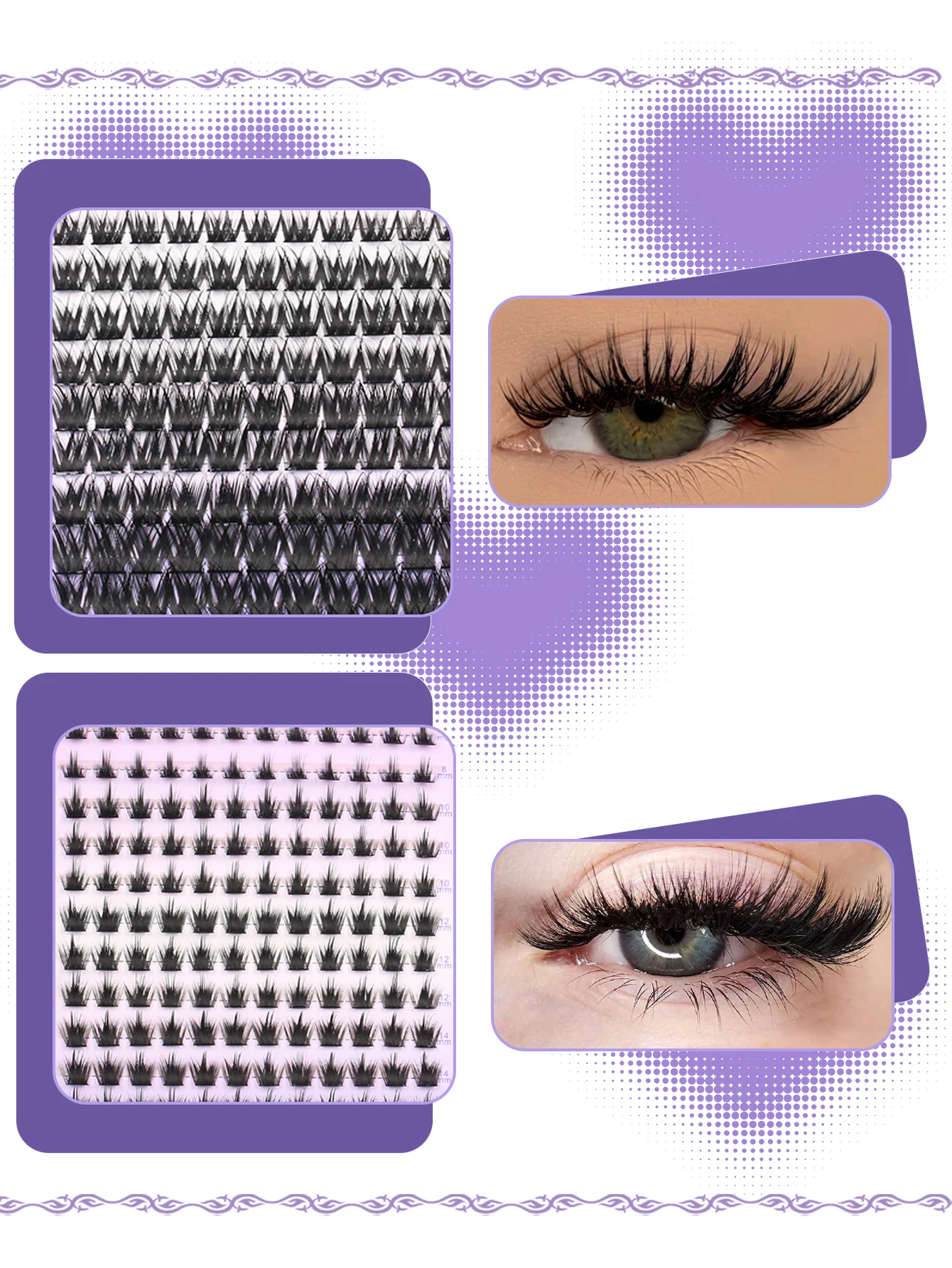 Kit grappoli per ciglia Libro di ciglia individuali sottili di grande capacità Estensioni ciglia a grappolo naturali fai-da-te per principianti