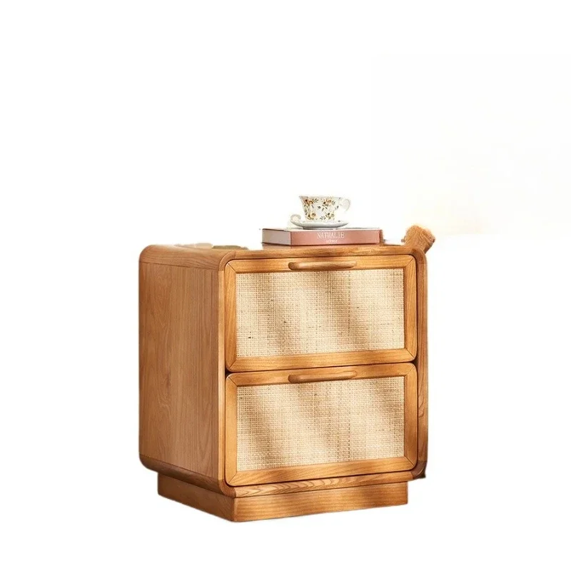 Solid wood rattan small apartment home modern simple bedroom storage locker, mini small bedside table