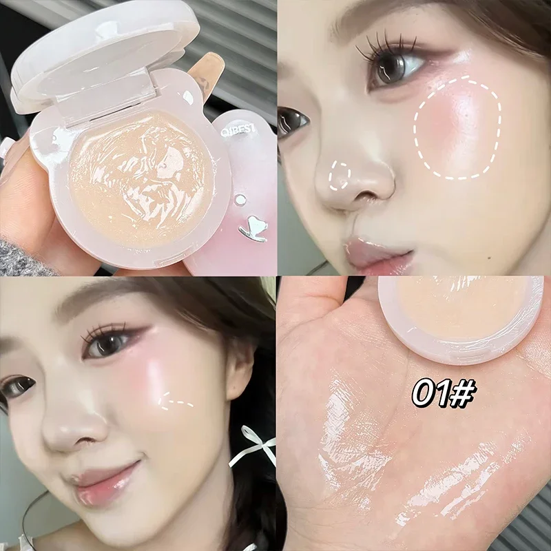 QIBEST Face Blush Hydrating Cream Beauty Girl Nude Makeup Natural Smudge Blush Palette Cheek Tint Highlighter Cosmetics Blusher