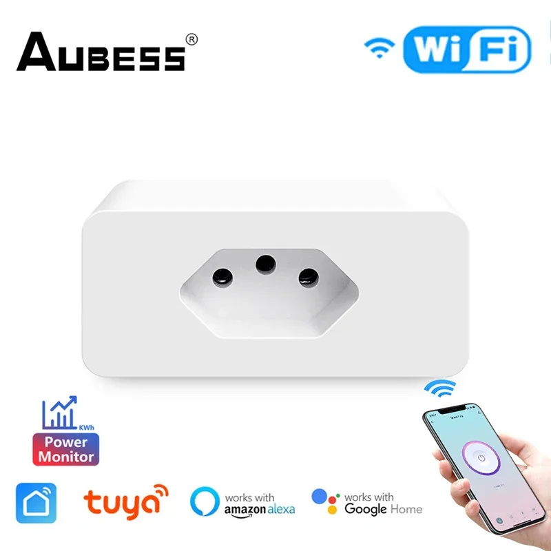 Tuya 16A Brazil Smart Wifi Plug With Power Monitor Timing Function BR Socket Outlet Smart Life Control Support Alexa Google Home