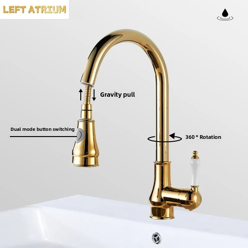 Antique Brass Kitchen Faucet Hot&Cold Sink Mixer Tap Pull Out 360 Degree Rotation Stream Spray Kitchen Crane Mixer Tap