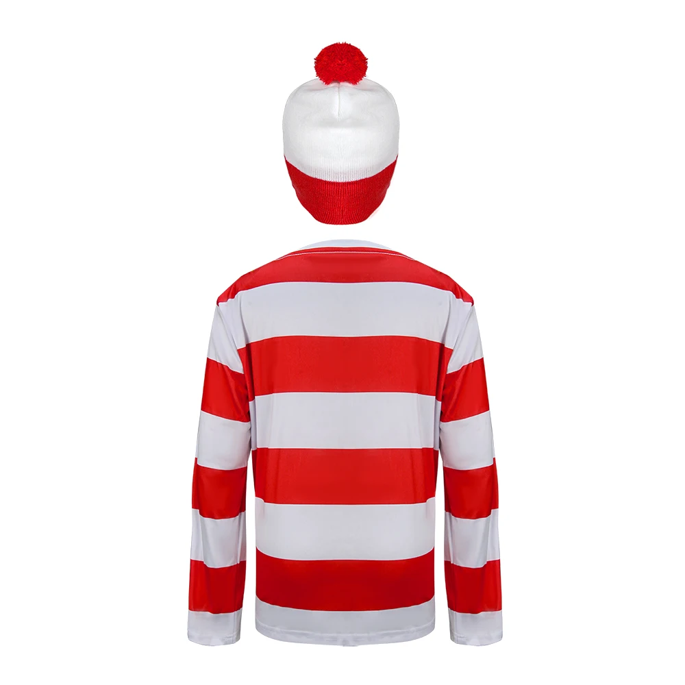 Wally Costume for Kids Waldo White Red Striped Shirt Hat Glasses Suit Halloween Christmas Party Cosplay Outfits