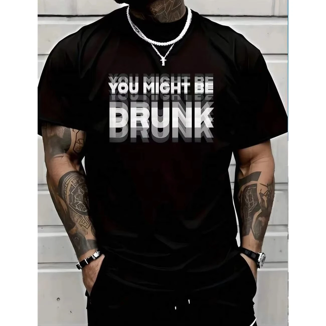 2026 New GOOD Parent Child Matching Unisex Oversized T Shirt Stacked Blur Text Chest Print Black Streetwear Tops
