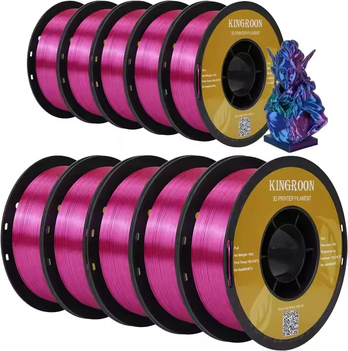 Triple Color Silk PLA Filament 1.75mm 10 Rolls (10KG / 22lbs) ±0.03mm Accuracy | 3D Printer Filament for Decorative FDM Printing