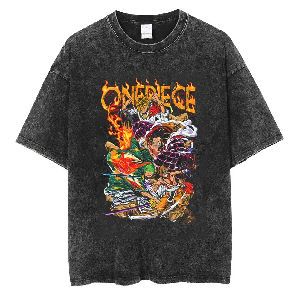 Men Streetwear Tshirt Hip Hop Oversized One Piece Graphic Print Retro T-Shirt Harajuku Summer Short Sleeve T Shirt Cotton Tops